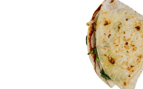 Pita Frita Con Espinaca Ketchup Carne Sobre Fondo Blanco — Foto de Stock