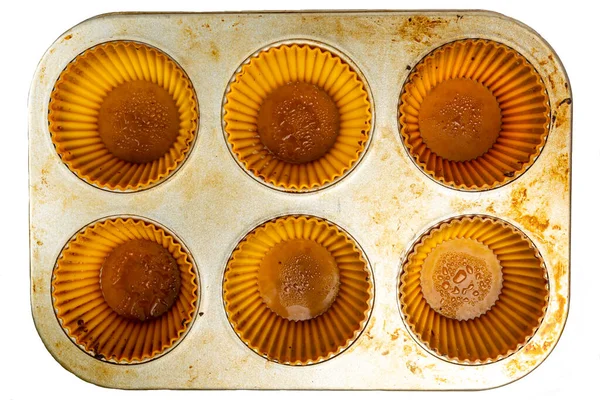 Hliníková forma pro pečení cupcakes pohled shora detailní — Stock fotografie