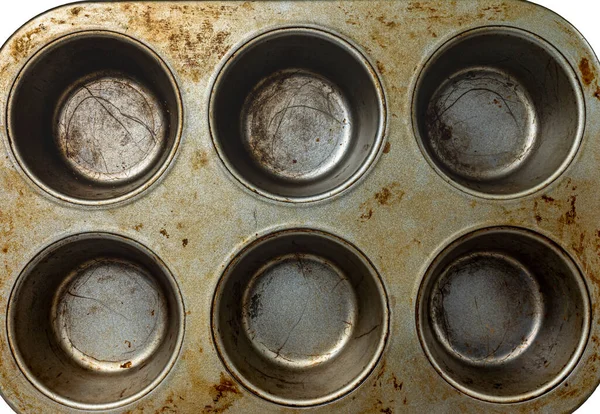 Aluminiumform För Bakning Cupcakes Utsikt Från Toppen Närbild — Stockfoto