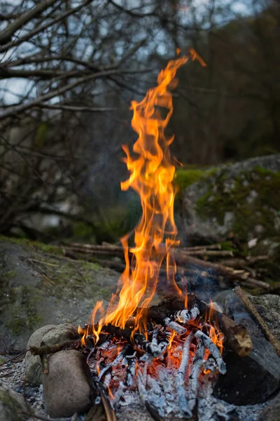 Camp Freien Mit Feuer — Stockfoto