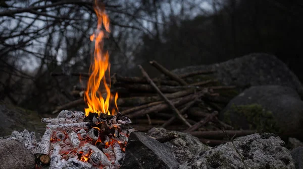 Camp Freien Mit Feuer — Stockfoto