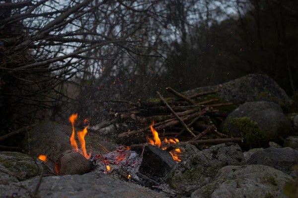 Camp Freien Mit Feuer — Stockfoto
