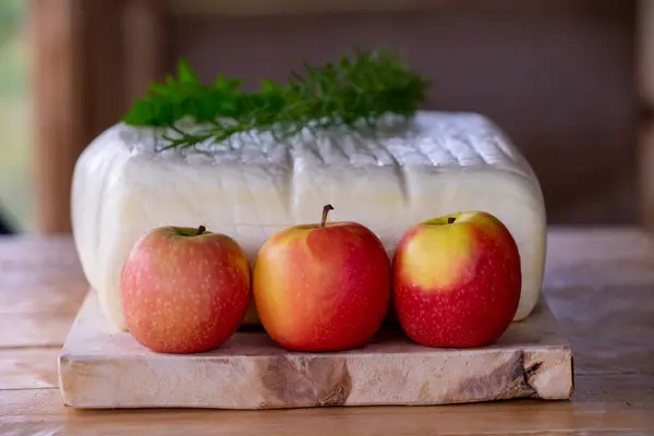 Large Fresh Cheese Herbs Apples — Stock Photo, Image
