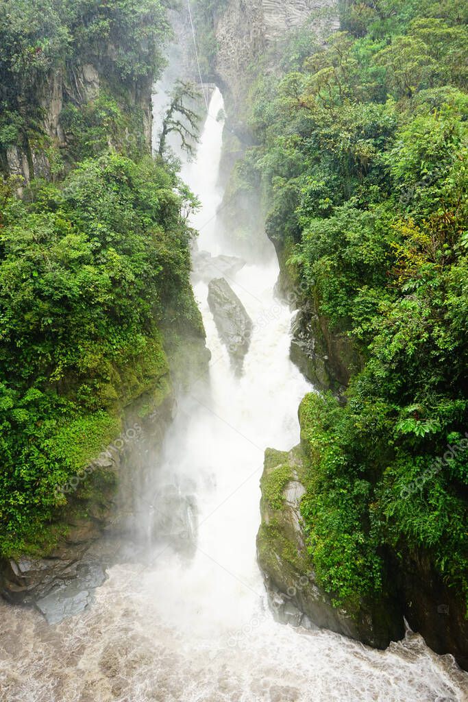 The impresive area of the Pailon del Diablo waterfall in the Tungurahua Province of Ecuador.
