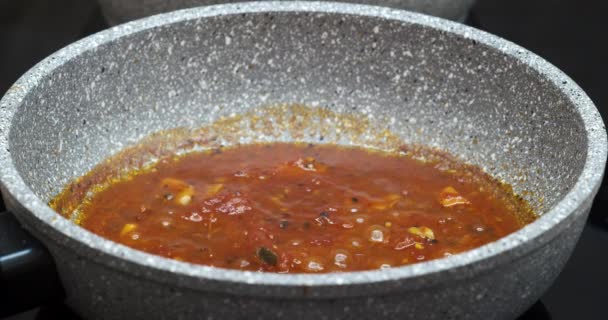 Tomatsås Stuvning Sten Kastrull Pasta Sås Recept — Stockvideo