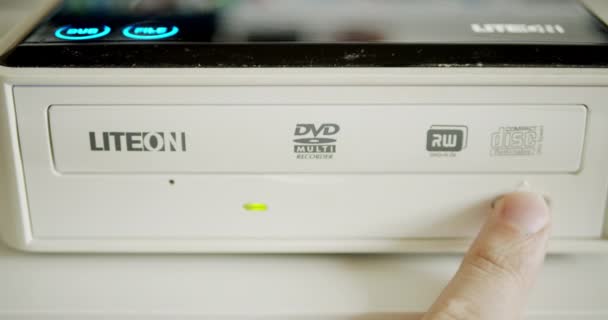 User Ejecting Burnt Compact Disc External Dvd Recorder — Stock Video