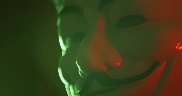 Hacker Anonymous Mask Close Night Cyber Crime Concept Footage Light — Stock Video