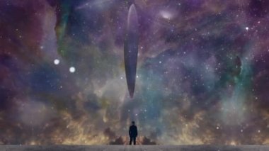İnsan renkli gökyüzünde dev bir UFO görür.