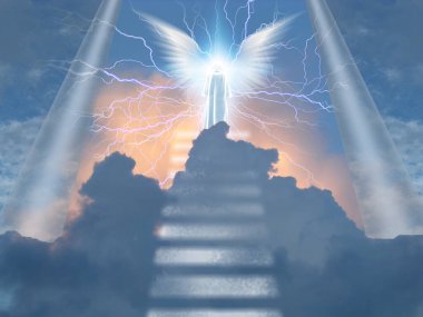 Angelic being atop stairway to heaven clipart