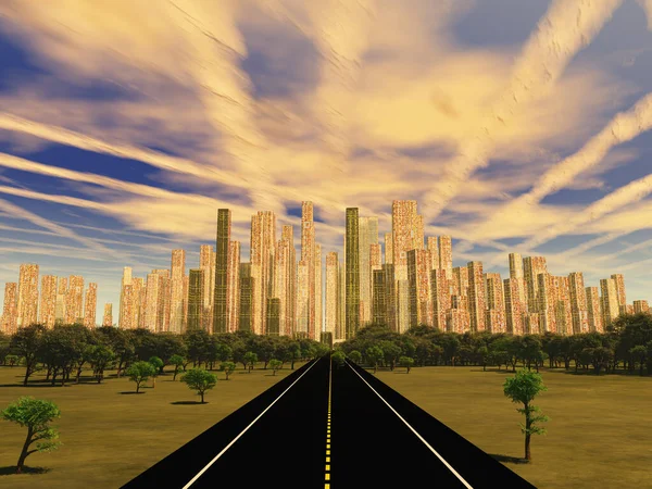 Vägen till staden under främmande himmel — Stockfoto