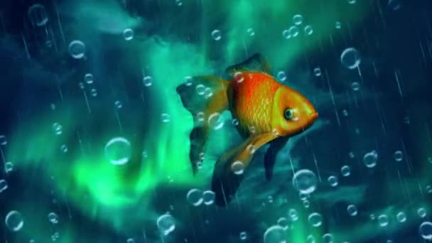 Goldener Fisch im blauen Himmel — Stockvideo