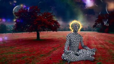 İnsan meditasyon yapar. Alevli halo