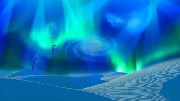 Surrealista desierto blanco y galaxias en el cielo — Vídeo de stock