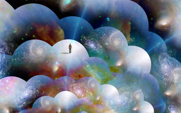 Tiny man in multiverse — Stock Photo, Image