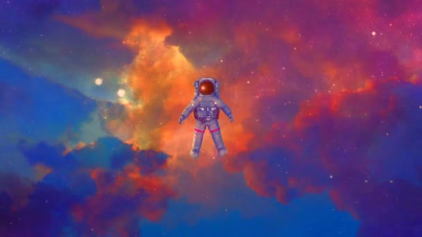 Raumfahrer in lebendigen Wolken — Stockvideo
