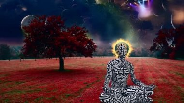 İnsan nilüfer çiçeğiyle meditasyon yapar.