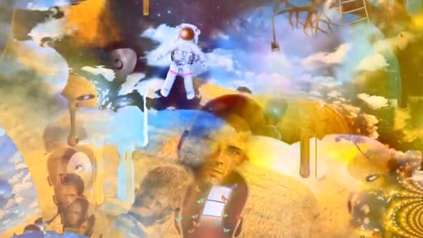 Astronauta en paisaje surrealista — Vídeo de stock