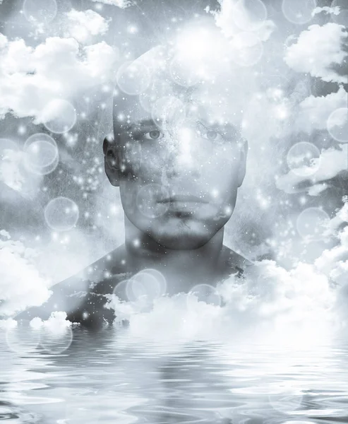 Man in sky above water — Stock Photo, Image