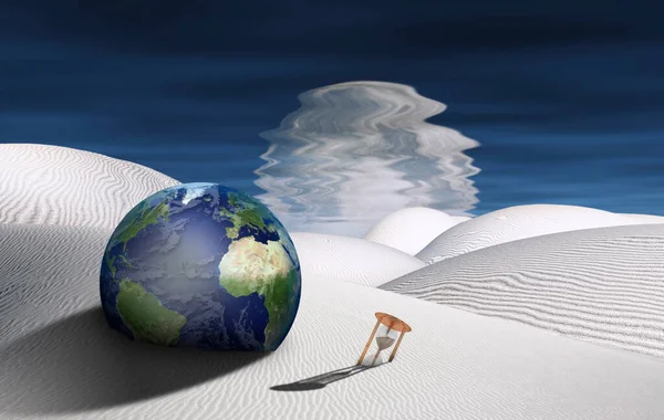迷失的星球带沙漏的超现实沙漠 — 图库照片