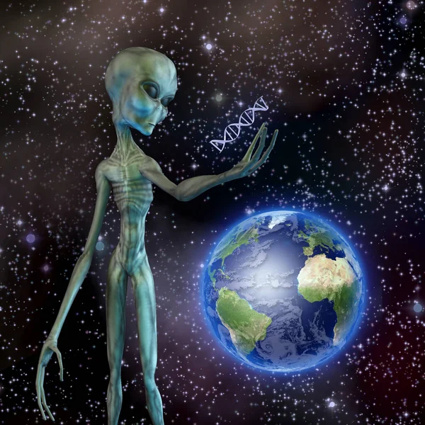 Alien mira la cadena de ADN —  Fotos de Stock