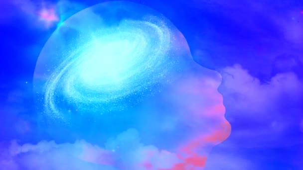 Galaxie în interiorul capului uman transparent — Videoclip de stoc