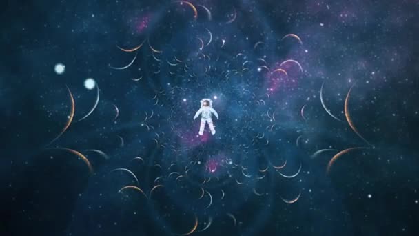 Астронавт перед бесконечными пространствами — стоковое видео