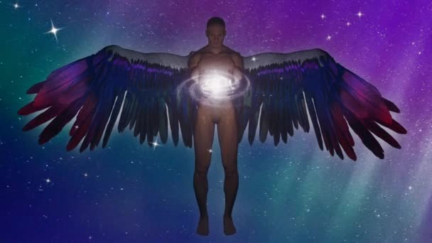 銀河系を保持する翼天使 — ストック動画