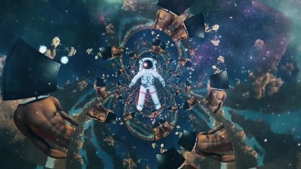 Астронавт в сюрреалистической сцене — стоковое видео