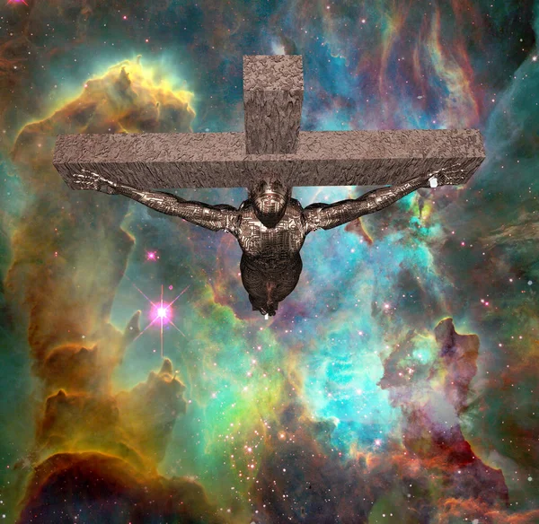 Crucified Cyborg. 3D Rendering — Stock Photo, Image