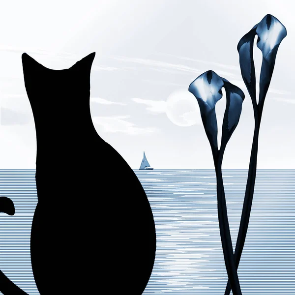 Μαύρη Γάτα. 3D απόδοση — Φωτογραφία Αρχείου