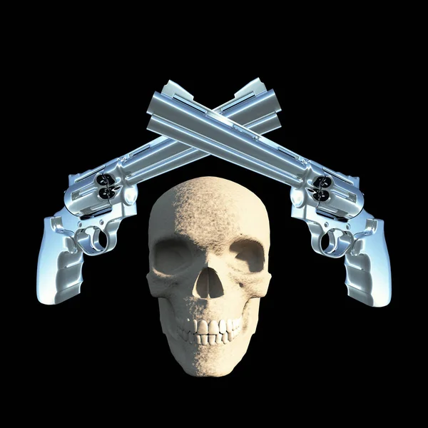 Skull with Crossed Revolvers — Stock Photo, Image