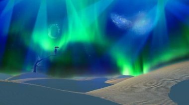 Gökyüzündeki gerçek üstü beyaz çöl ve galaksiler