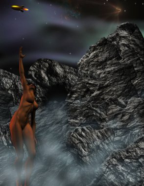 Yıldızlara duyulan özlem. Bilim kurgu sanatı. 3B görüntüleme