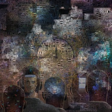 Sürrealizm. Cennete giden yolda bir insan figürü. İçinde farklı düşünceler olan insanların kafaları. Kelimeler.