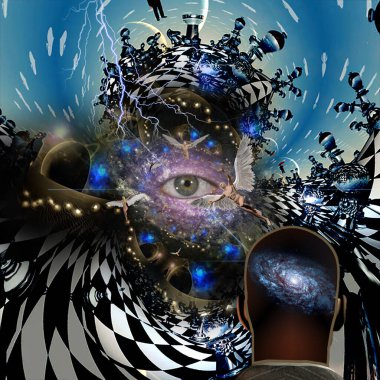 Melekler ve tüm gözler sonsuz boyutlarda. 3B görüntüleme