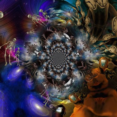 Yaşam ve ölümün akışı. Ruhani sanat. 3B görüntüleme