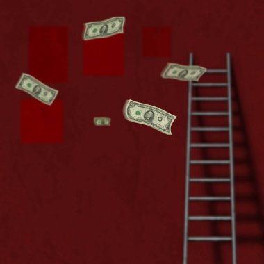Dolar ve merdiveni olan soyut yaratıcı tasarım arka planı