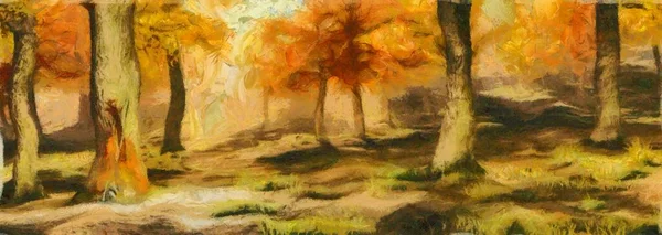 Скрипка Осеннем Лесу Рендеринг — стоковое фото