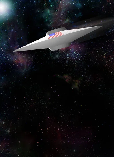 アメリカ宇宙船は宇宙を航行する 3Dレンダリング — ストック写真