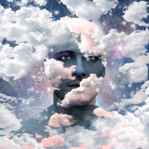 Чоловік Голову Хмарах — стокове фото