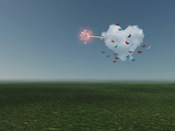 Surrealism Cloud Shape Heart Ignited Wick — Stock Photo, Image