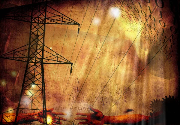 High Voltage Pole Grunge Style — Stock Photo, Image