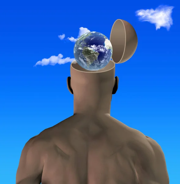 Keyhole Man Head Planet Earth Rendering — Stock Photo, Image