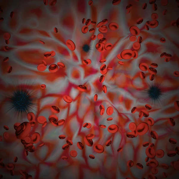 Globules Rouges Avec Des Cellules Virales Rendu — Photo