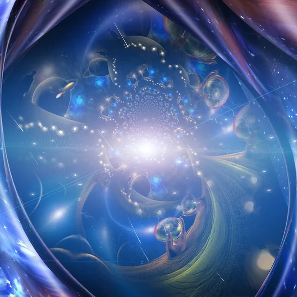 Multi Universe Crystal Spheres Giant Hands Rendering — Stock Photo, Image