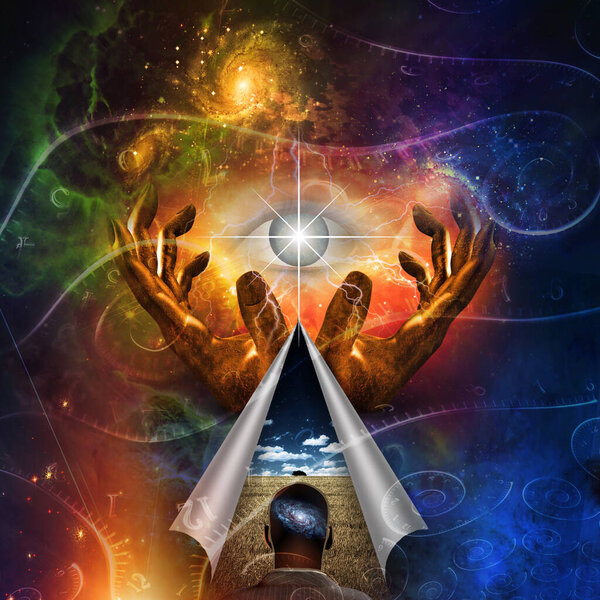 Ум с галактикой и видением. 3D рендеринг