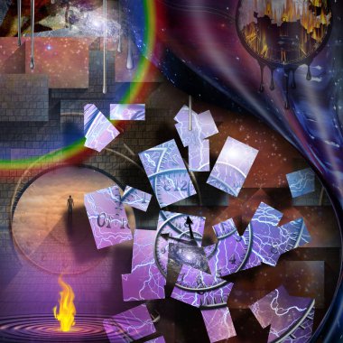 Karmaşık gerçeküstü sanat. Zaman ve hayal gücü. 3B görüntüleme