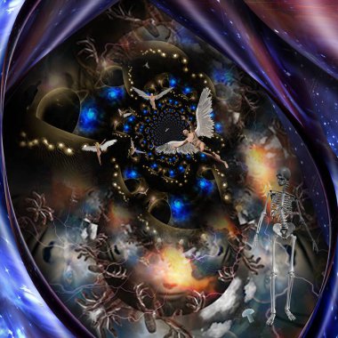 Yaşam ve ölümün akışı. Ruhani sanat. 3B görüntüleme