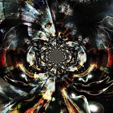 Kadın yüzü soyut bir fraktaldan ortaya çıkar. 3B görüntüleme