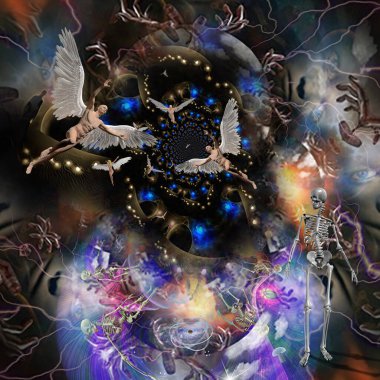 Yaşam ve ölümün akışı. Ruhani sanat. 3B görüntüleme